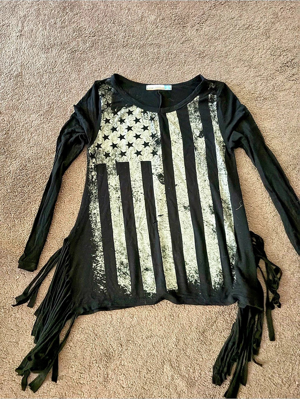 Lucky Brand Black Striped Fringe Tunic